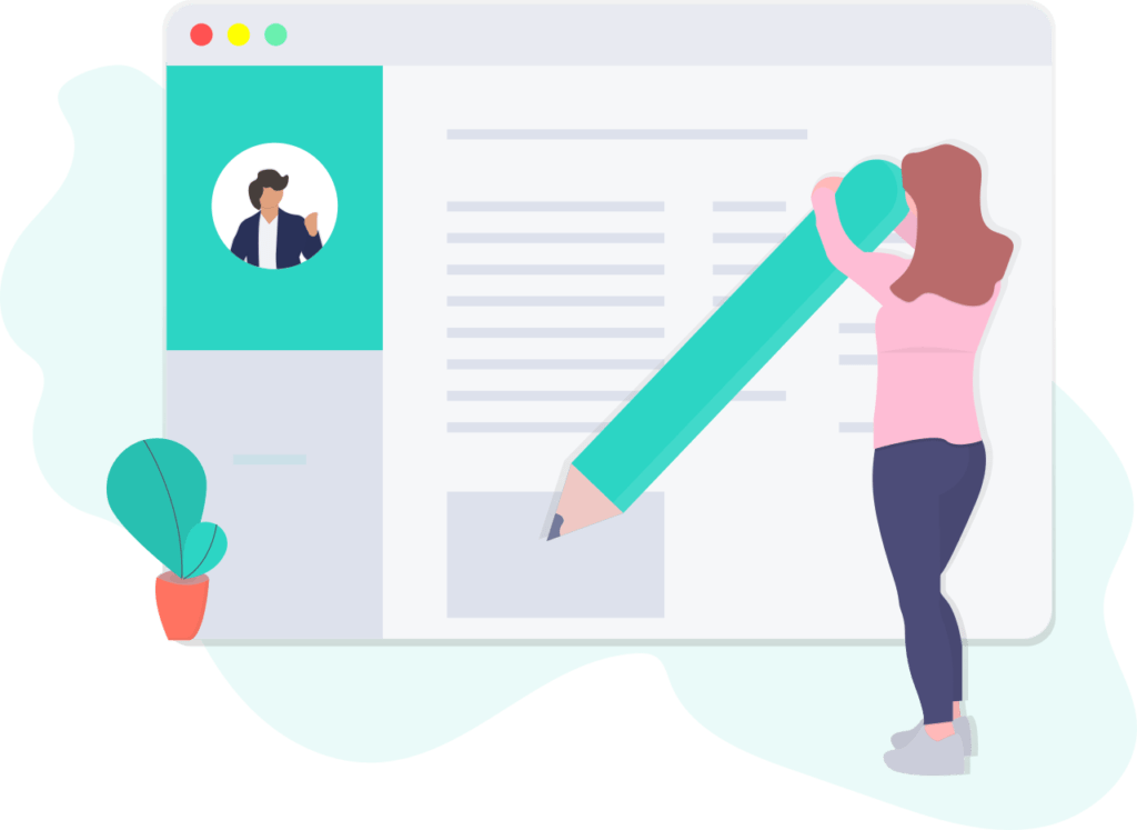 Chica escribiendo con un lápiz gigante