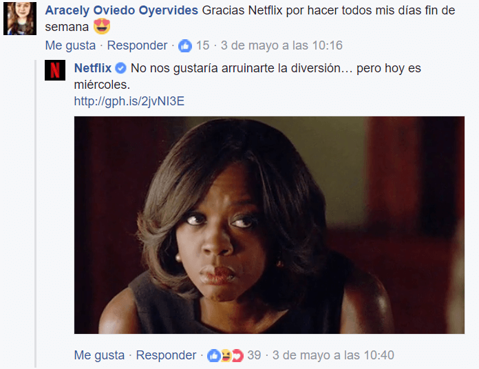 Capture de un mensaje de Netflix en Facebook