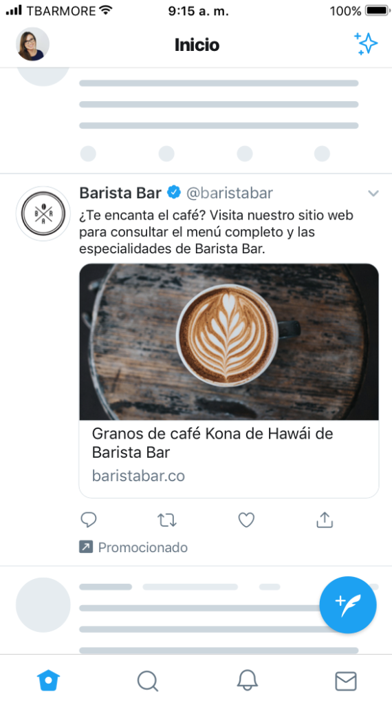 Captura de pantalla contenido patrocinado Twitter Ads