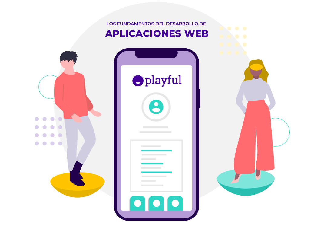 Pareja presentando app web en mobile