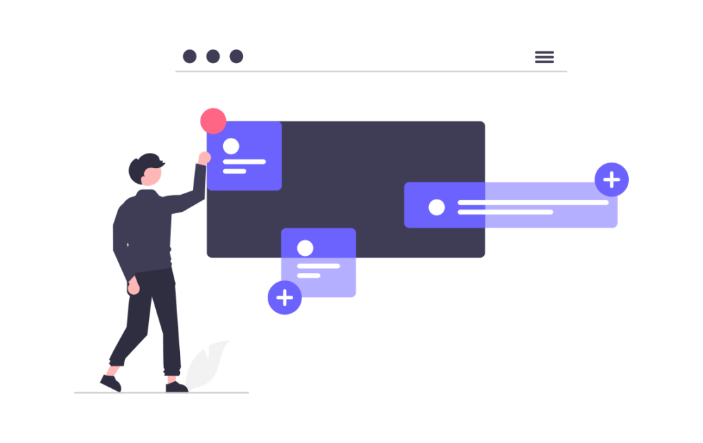 Iconografia masculina señalando pantalla y notificaciones
